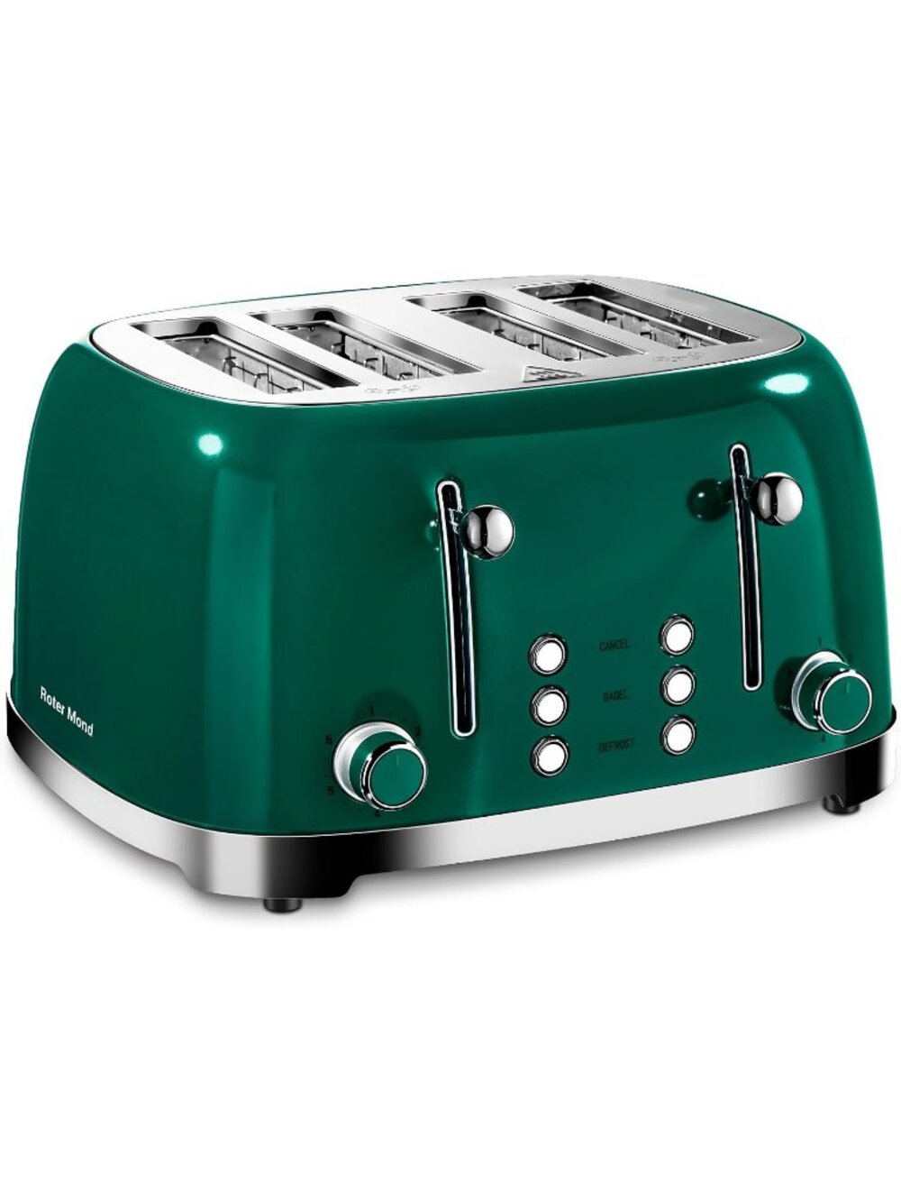 4 Slice Green Retro Stainless Steel with Bagel Defrost Cancel Function Toaster